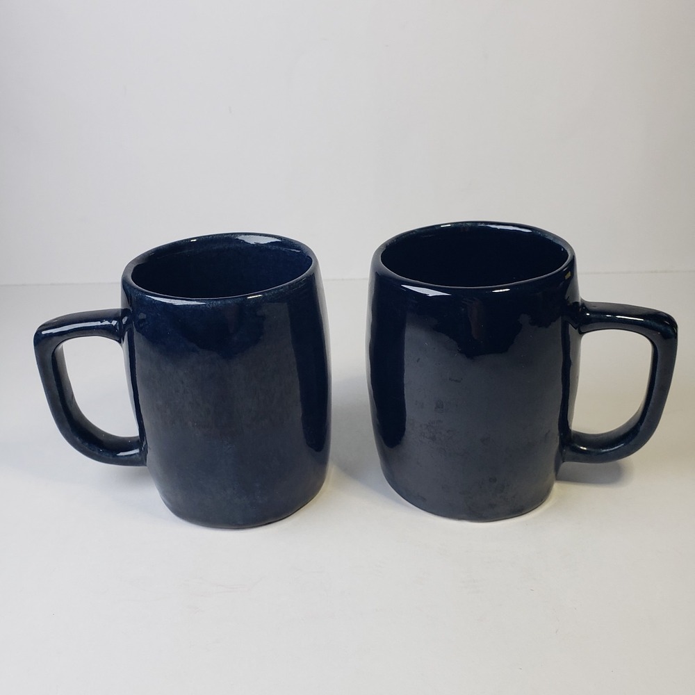 Set of 2 Van Briggle Pottery Coffee Mugs Black Glossy Signed